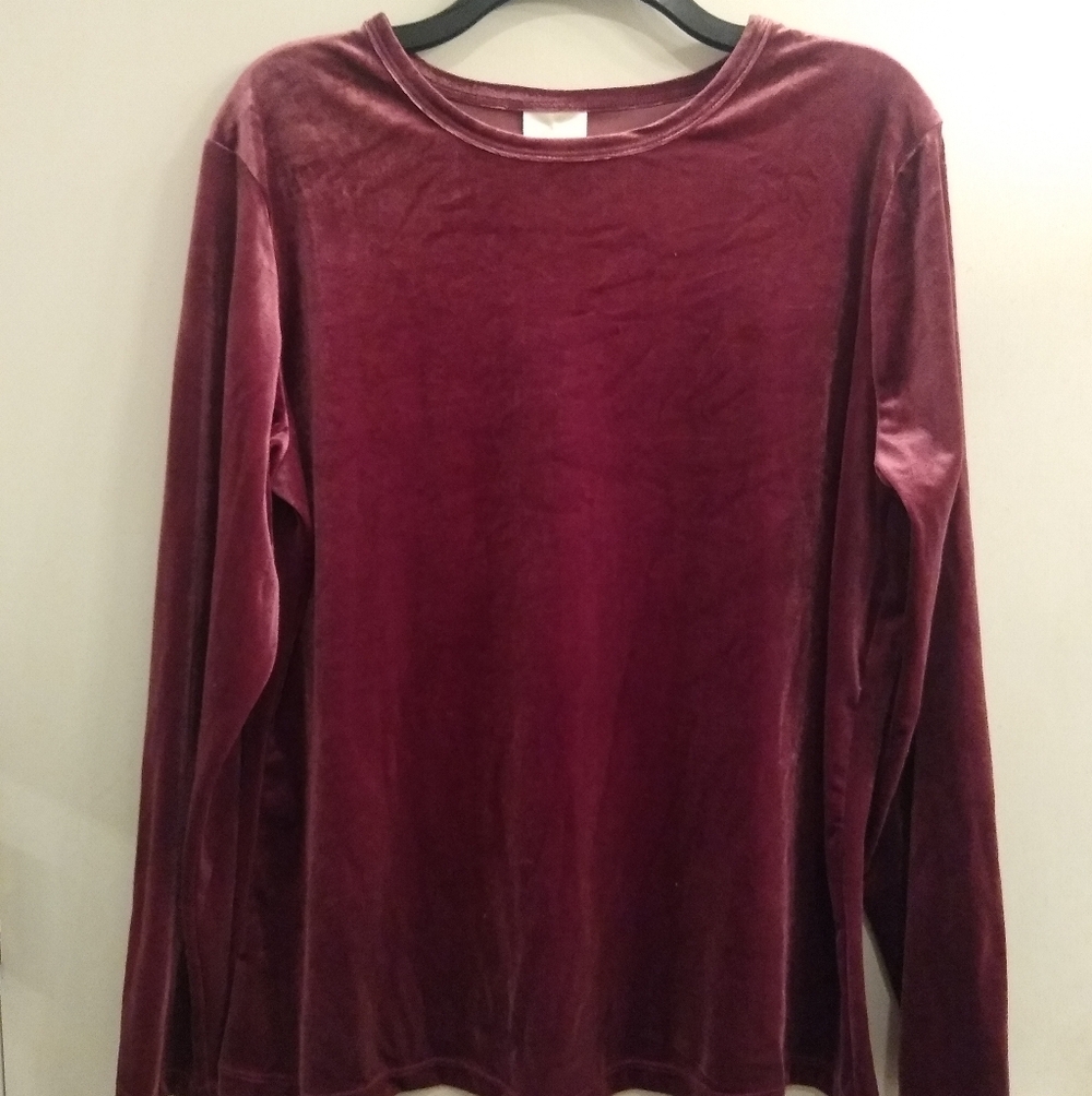 Y2K Velour Top Long Sleeve Women's Wine Color Sz L EUC Vintage Layering Piece